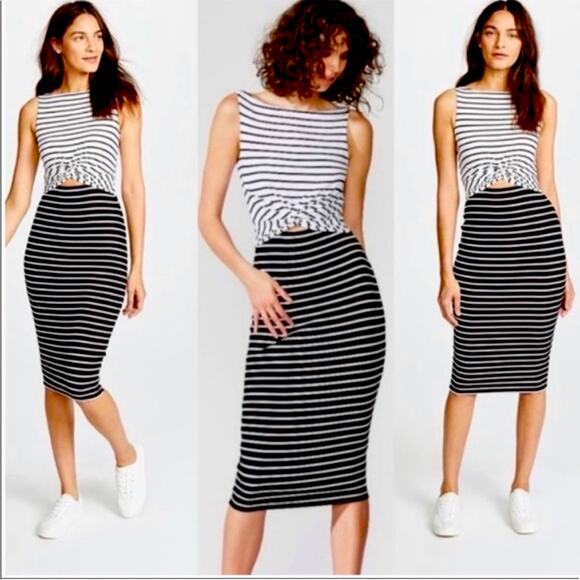 NWOT Bailey 44 balck white rabbit hole Striped Cut Out Midi Dress medium - Picture 1 of 9